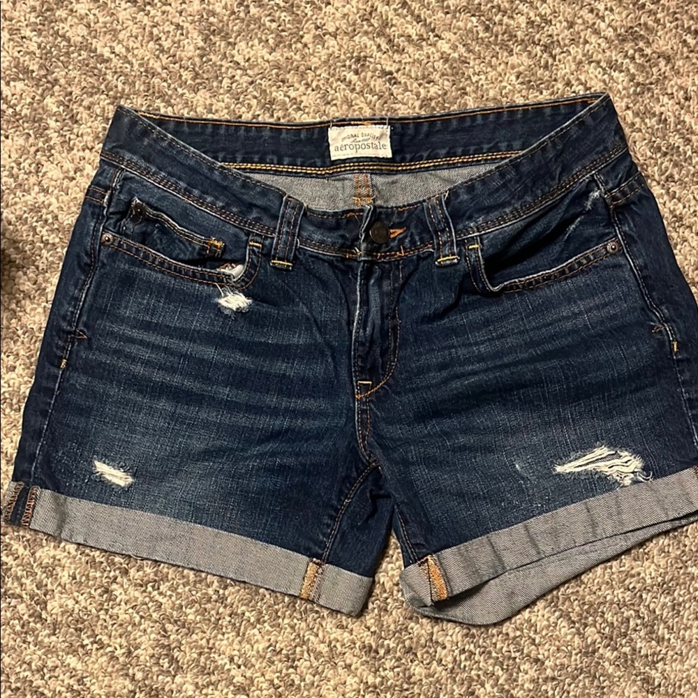 Aeropostale Blue Distressed Jean Shorts Rolled Hem
